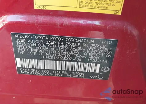 2011 Lexus Gs 350 z USA, uszkodzony, nr VIN JTHCE1KS2B0029486